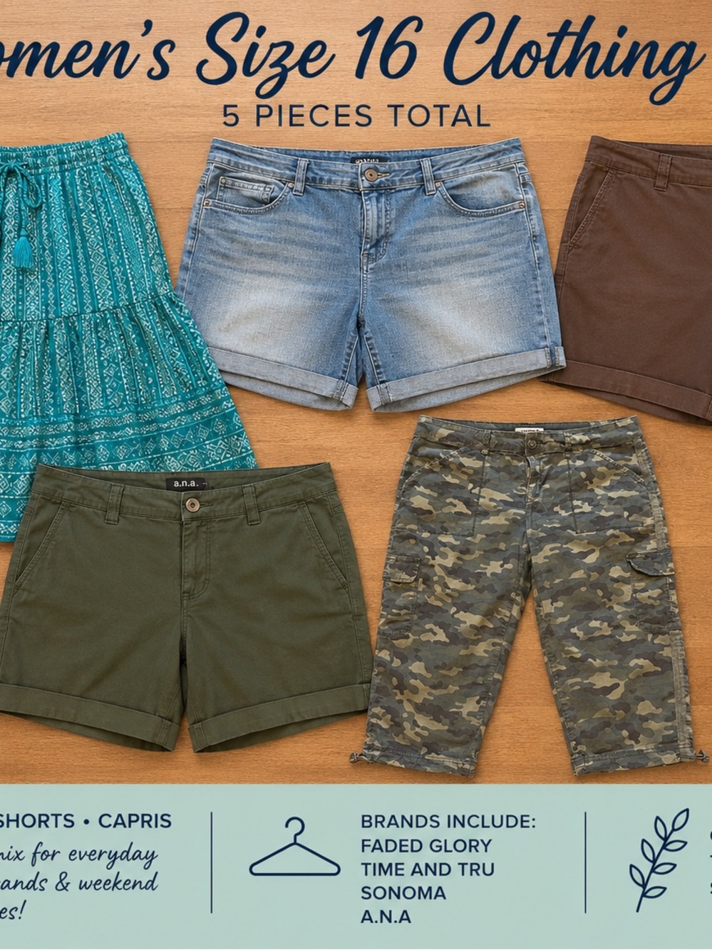 Women’s Size 16 Mixed Clothing Lot Shorts Skirt Capris Summer Bundle